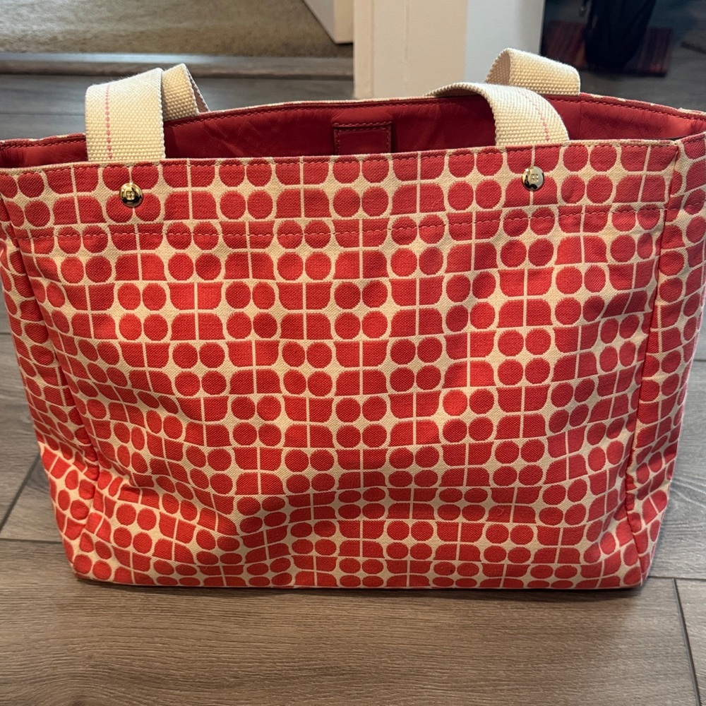 kate spade Coral Dot Canvas Tote with Cream Handles